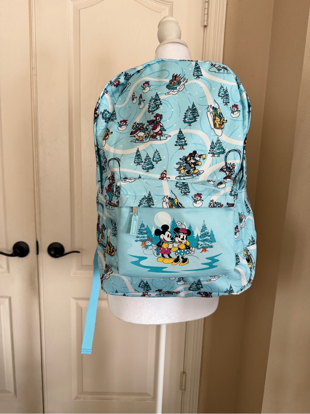 Disney Light Blue Mickey & Friends Winter Scene Backpack
